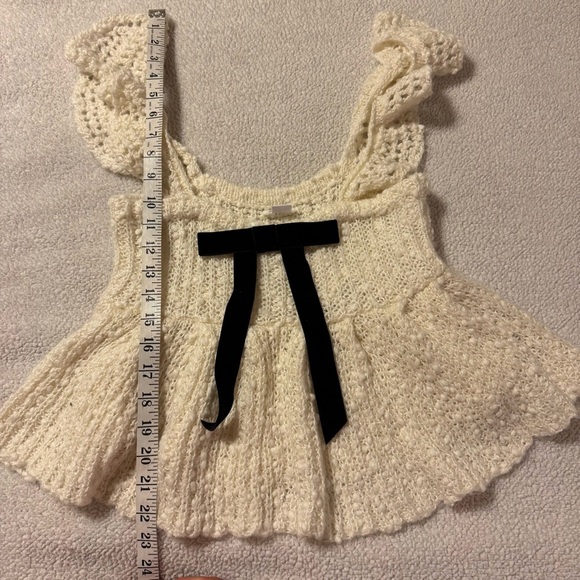 UO Kimchi Blue Cream Bea Ruffle Knit Sweater Babydoll Peplum Tank Top Bow - Picture 7 of 11